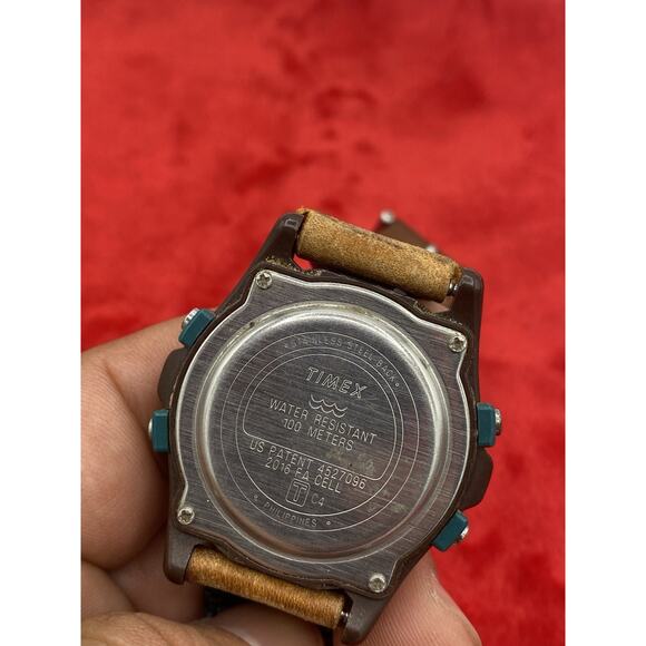 Timex Expedition Indiglo Digital Watch Alarm Teal & Orange Leather Need Battery - Picture 2 of 10